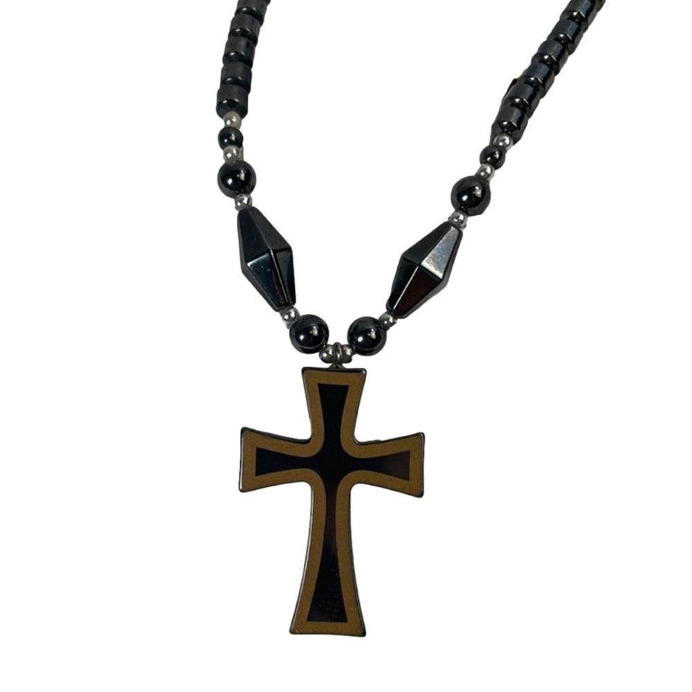 Vintage Hematite Cross Necklace
